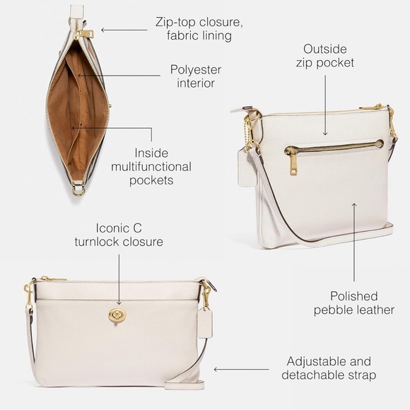 COACH PEBBLE CHALK LTR POLLY CROSSBODY BAG NEW WITH TAG. - Picture 5 of 8